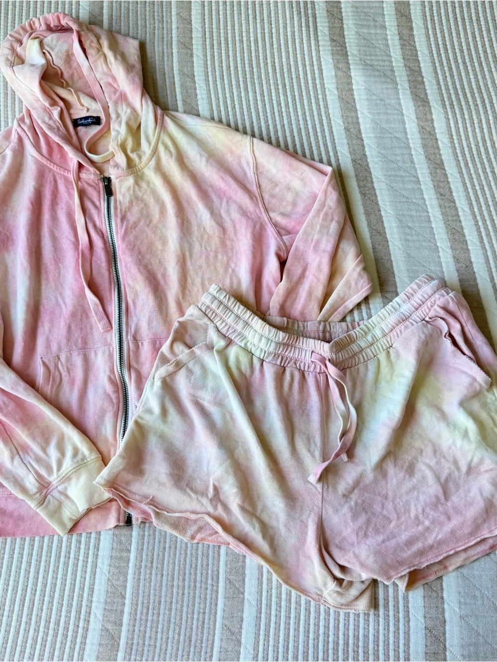 Splendid Pink Tie-Dye Zip Hoodie & Shorts Set
